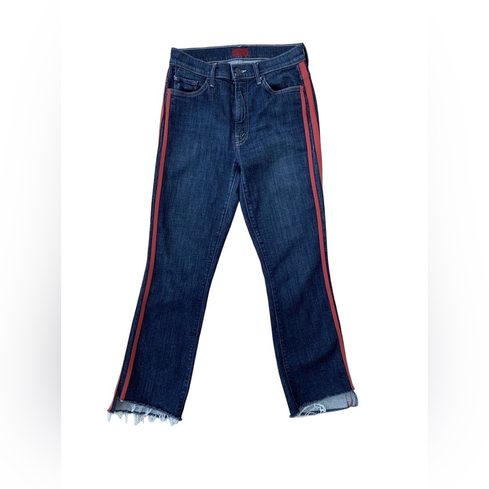 Mother Size 27 Denim Insider Crop Step Fray Speed Racer Red Side Stripe Jeans